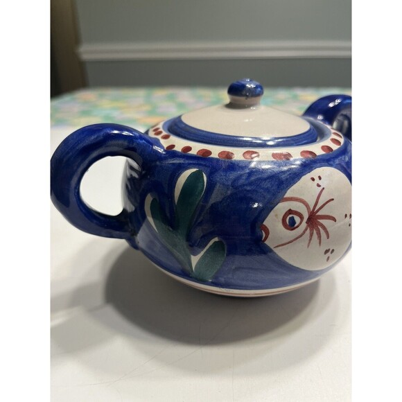Vietri Solimene FISH 10oz Sugar Bowl w/ Lid Blue Campagna Italy Italian Pottery - Picture 7 of 16